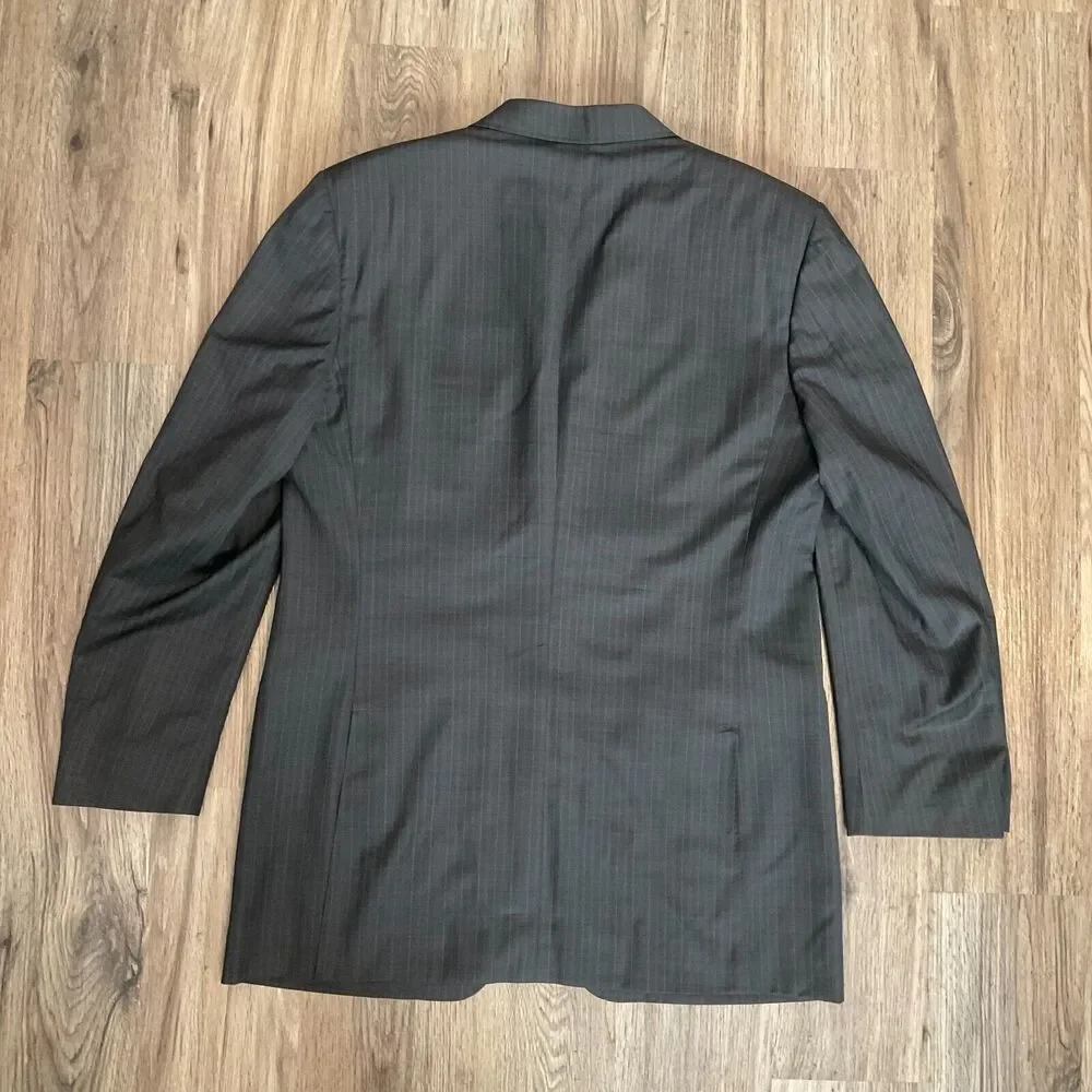 Canali Suit Jacket Pure Wool Blazer‎ Sport Coat Black Pinstripe Italy Size 54L